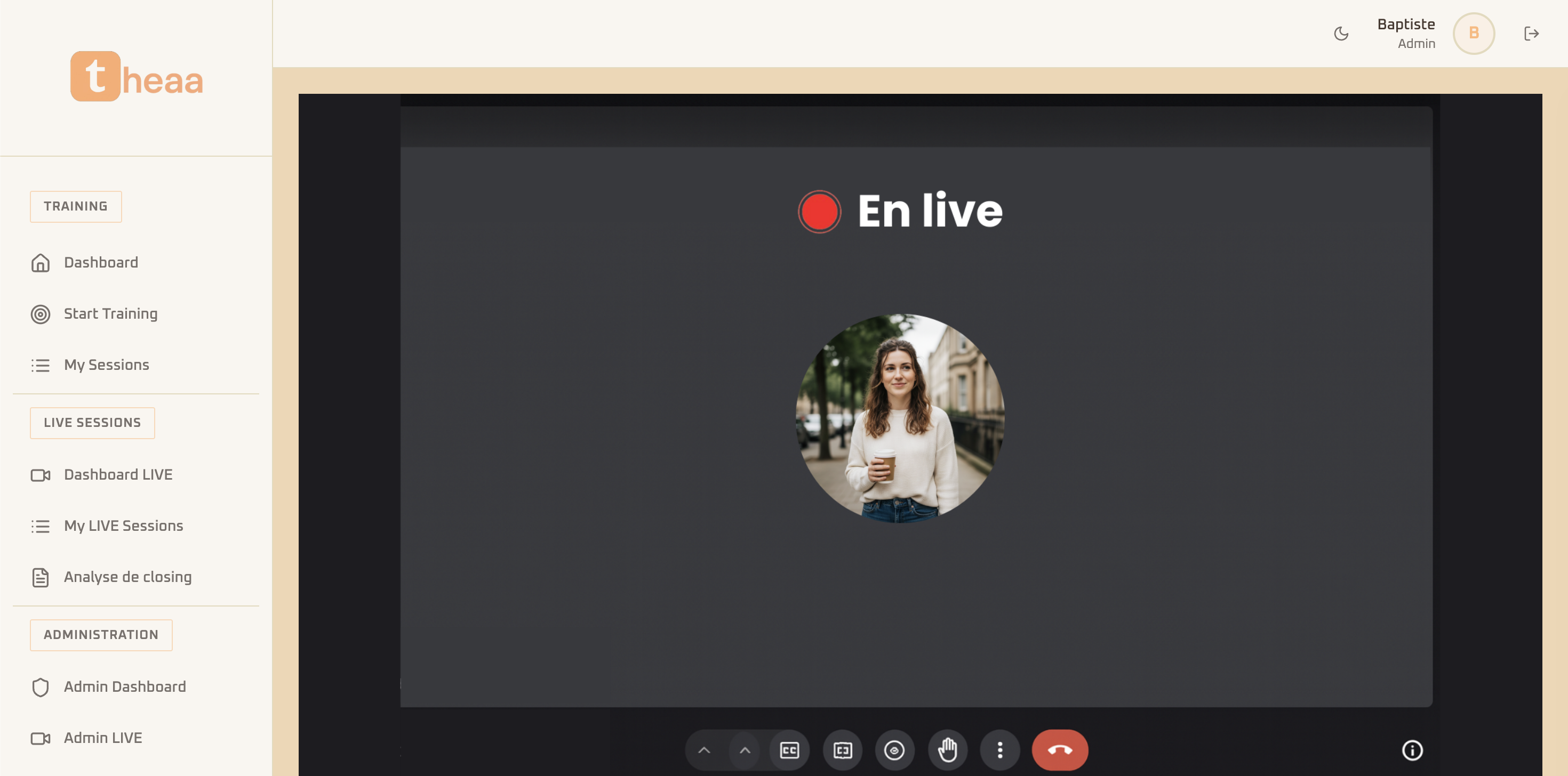 Interface Google Meet avec Theaa